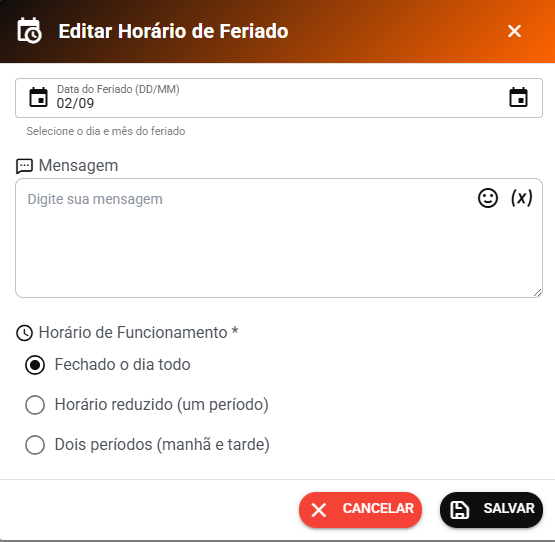 Editando um Feriado