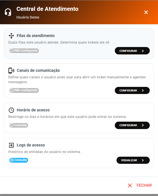 Configurações Disponíveis